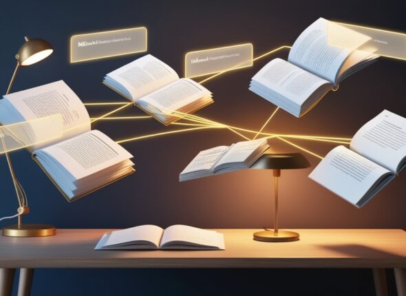 Leonardo_Phoenix_09_3D_floating_open_book_pages_and_documents_0