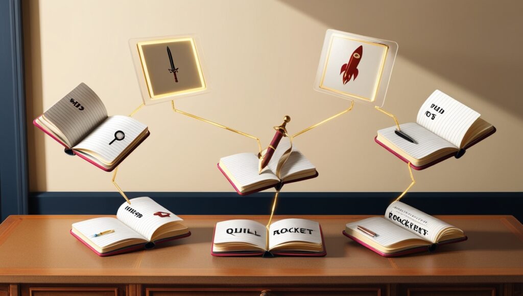 Leonardo_Phoenix_09_3D_floating_open_notebooks_labeled_with_ge_0